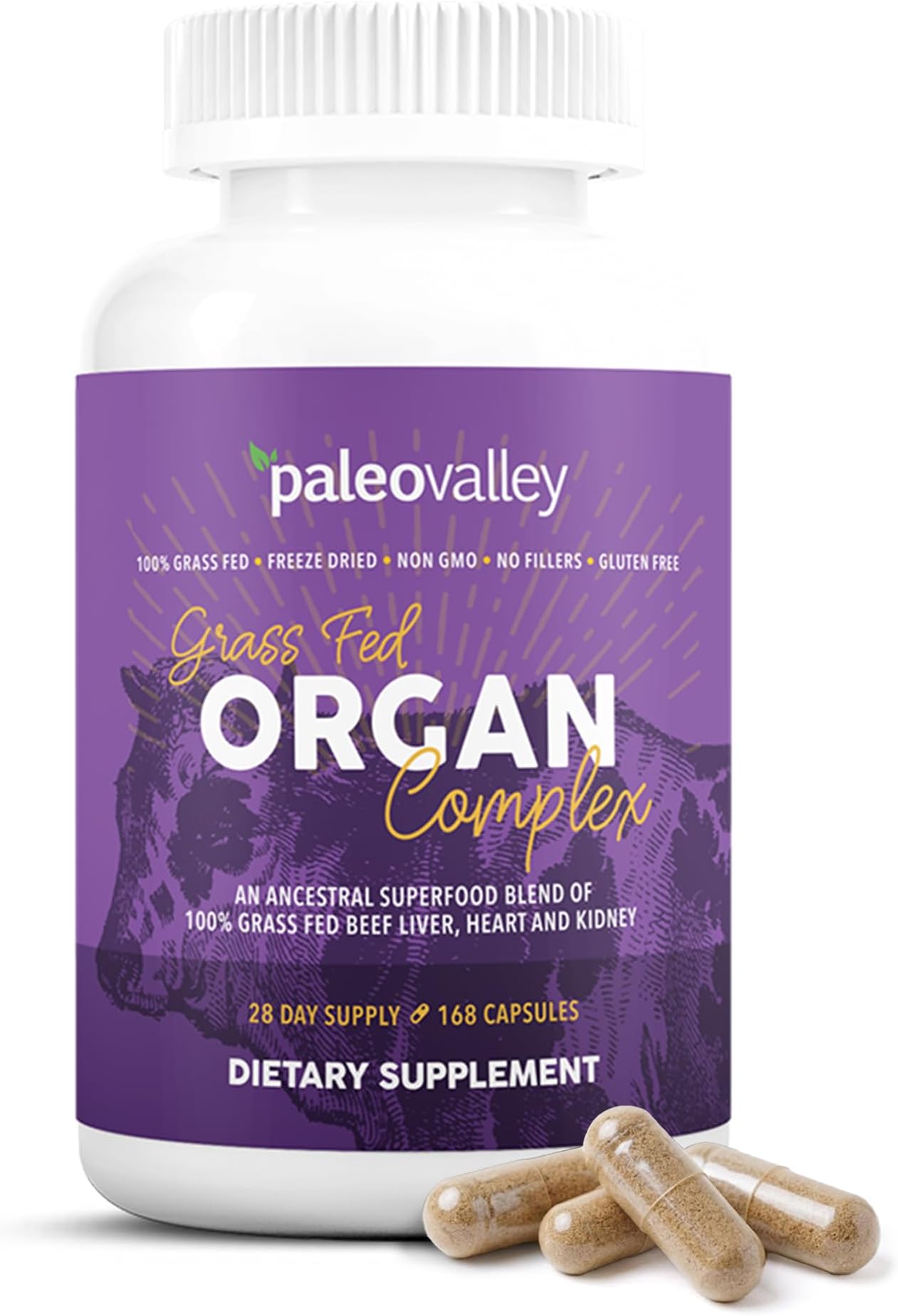 - Paleovalley Grass Fed Beef Organ Complex - Freeze-Dried Beef Liver, Heart, and Kidney Blend, 1 Bottle