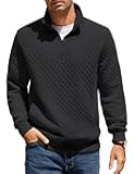 Mens Quarter Zip Pullover Quilted Sweatshirt Knit Long Sleeve Mock Neck Sweater Polo with Pocket