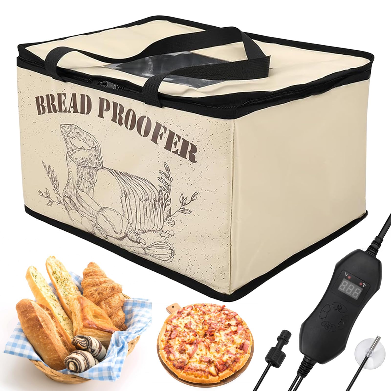 Pojemnik do fermentacji chleba na zakwasie, 30 l, składane, pudełko do pieczenia ciasta, regulowana temperatura i timer, szafka do fermentacji z pokrywką, do domu, chleba, pizzy, jogurtu, wina