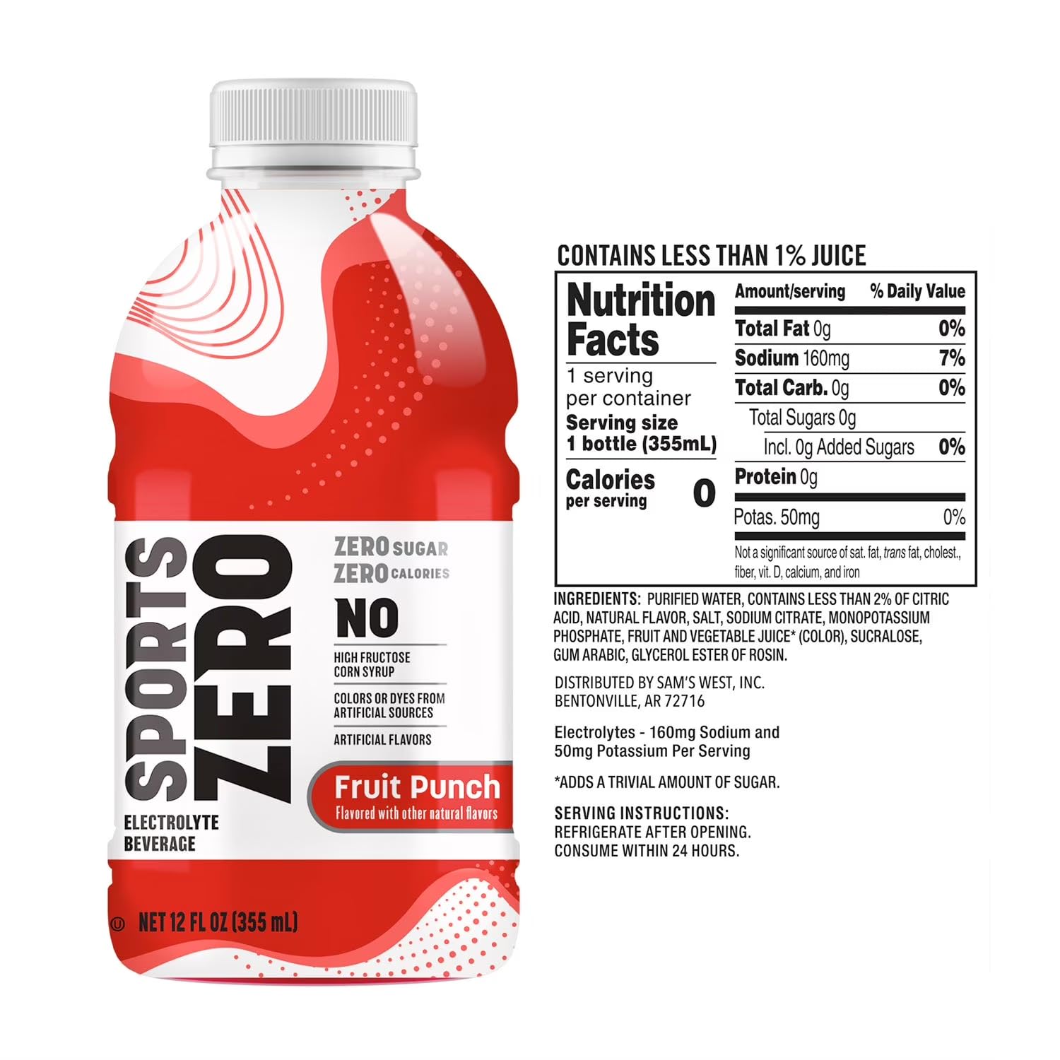 Sports Drink Zero Variety Pack, 12 fl oz Bottles (24 Pack) - Zero Sugar & Zero Calorie Electrolyte Hydration - Includes Fruit Punch, Cool Cherry, and Crystal Berry - Resealable On the Go Bottles