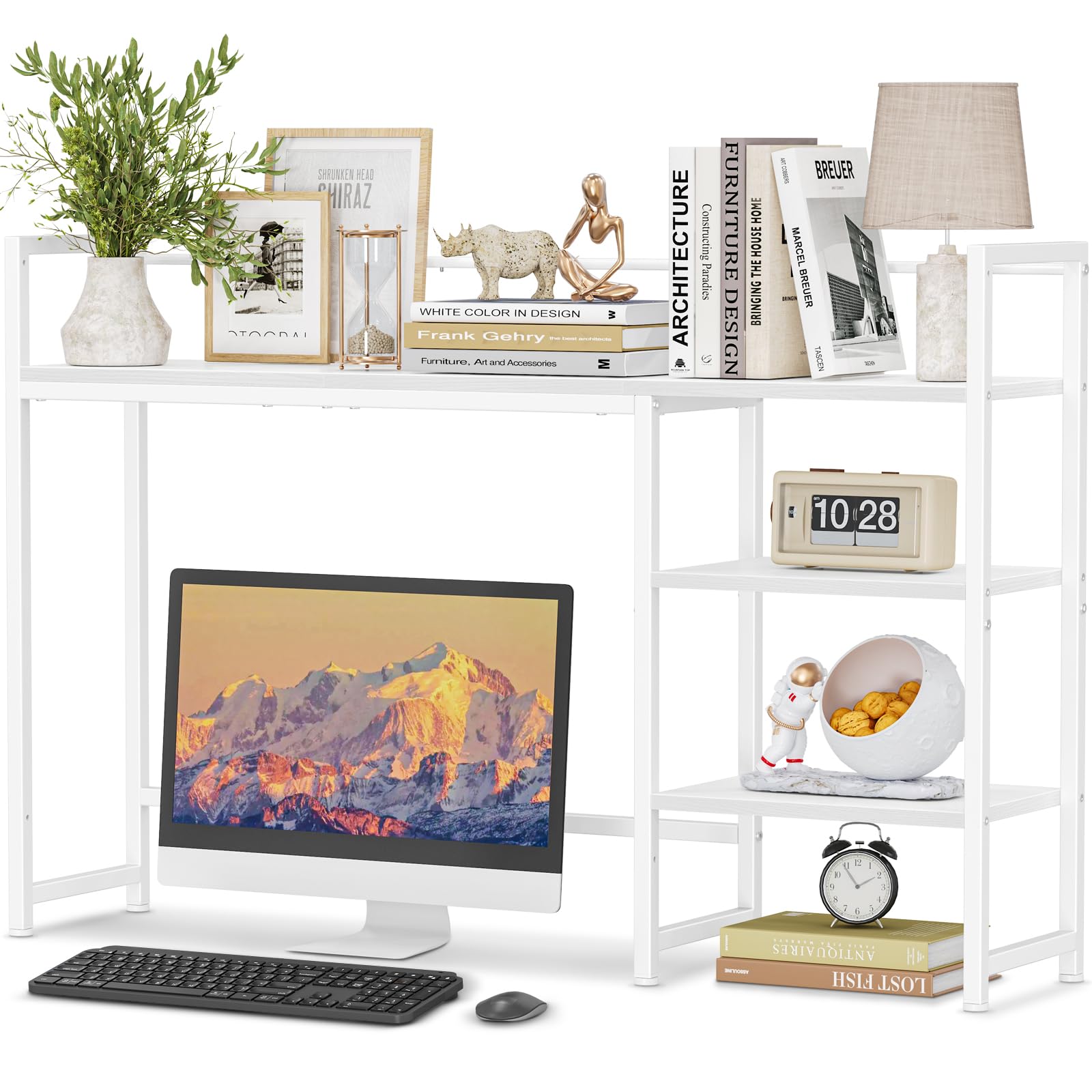 Photo 1 of Snughome Desk Shelf, 44.9" Large Desktop Organizer Shelf, Desk Hutch for Monitor, 4 Tier Display Rack, Wooden Desktop Bookshelf Storage Rack for Home Office Dorm