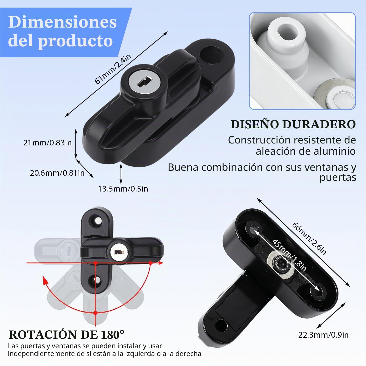 Tissting 4 Piezas Bloqueador de Seguridad Extra de la Aleación Cerradura de Ventana Externa con 2 Llaves, Cerradura de Hebilla En Forma de T de Ventana para Ventana Doble Individual (Negro)