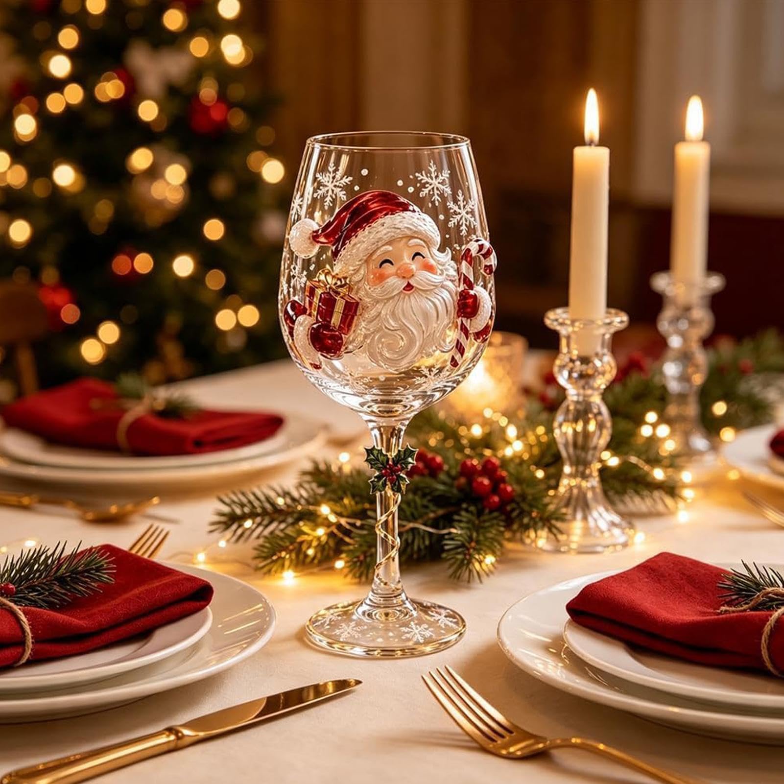 Calice di vino con gambo di Natale,Bicchieri festivi per champagne