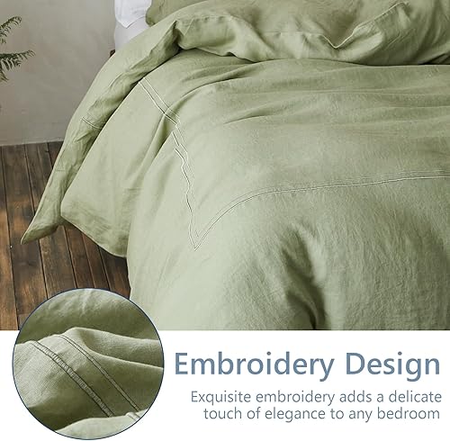 Miniatura 2 de Simple&Opulence Juego de funda de edredón 100% lino lavado de 104 x 92 pulgadas, juego de edredón suave de 3 piezas, doble bordado con cierre de