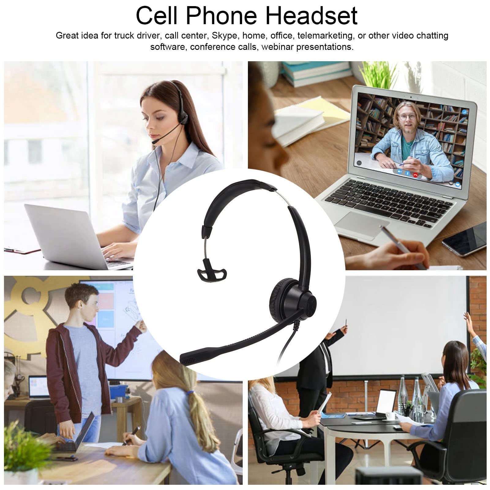 RJ9 Single Sided Business Headset, Cell Phone Headset with Mic, PC Headphones in line Control for Home,Office, Call Center