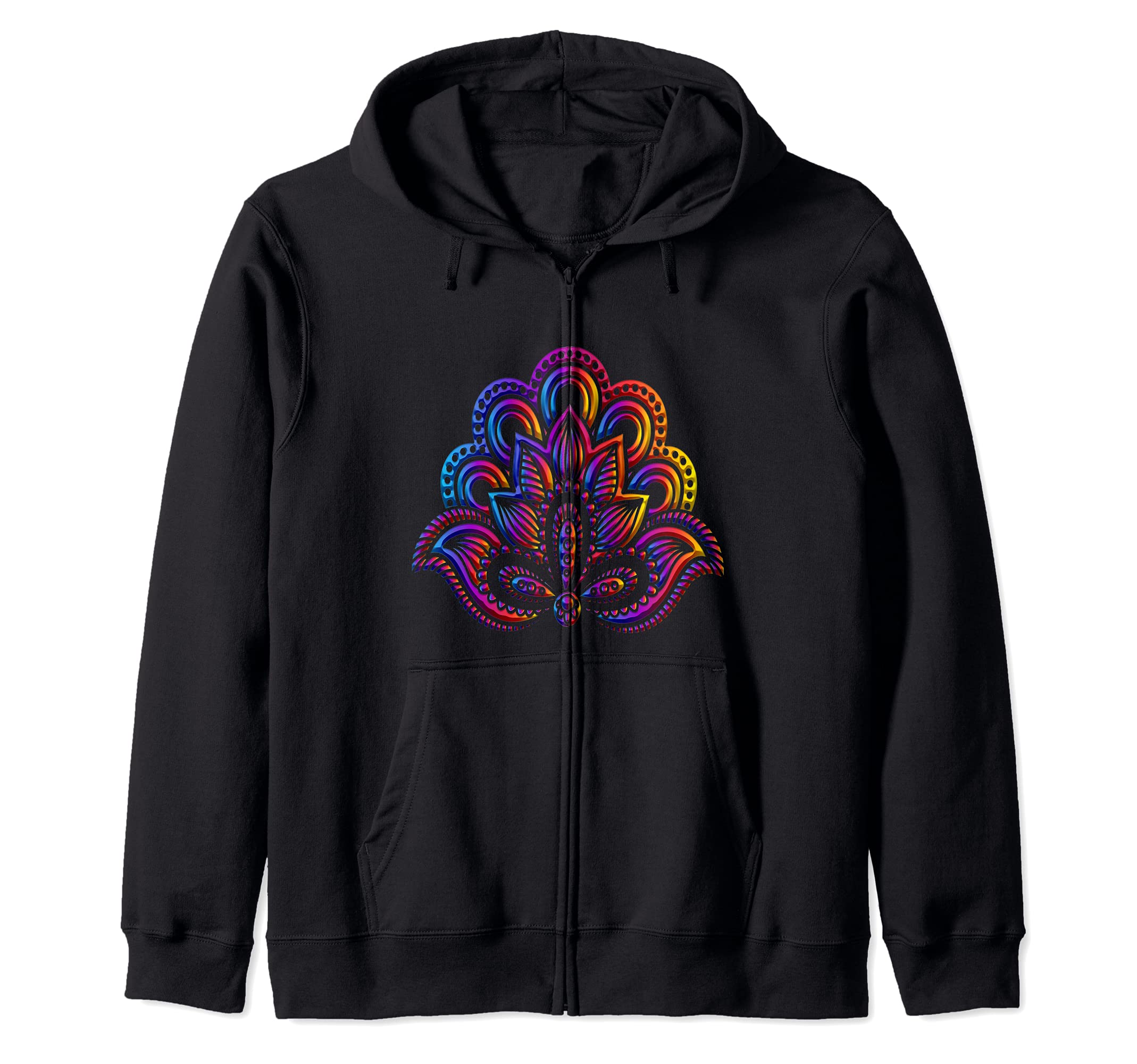 Colorful Floral Mandala - Zodiac Art Rainbow Mandala Zip Hoodie