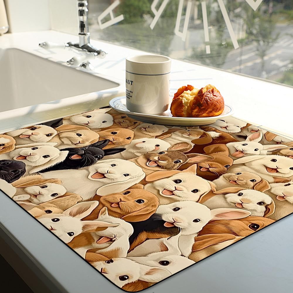 Cute Rabbit Washer and Dryer Covers for the Top, 23.6" x 19.7" Anti-Slip&Dust-proof Animal Washer Dryer Countertop Protector Mat for Laundry Room Kitchen (Rabbit, 23.6"x19.7")