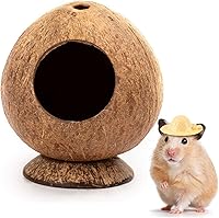 Rebeccaonline Hamster Hideout Coconut Hut - Natural Wooden House Bed for Hamsters, Gerbils, Mice, Rats & Small Reptiles
