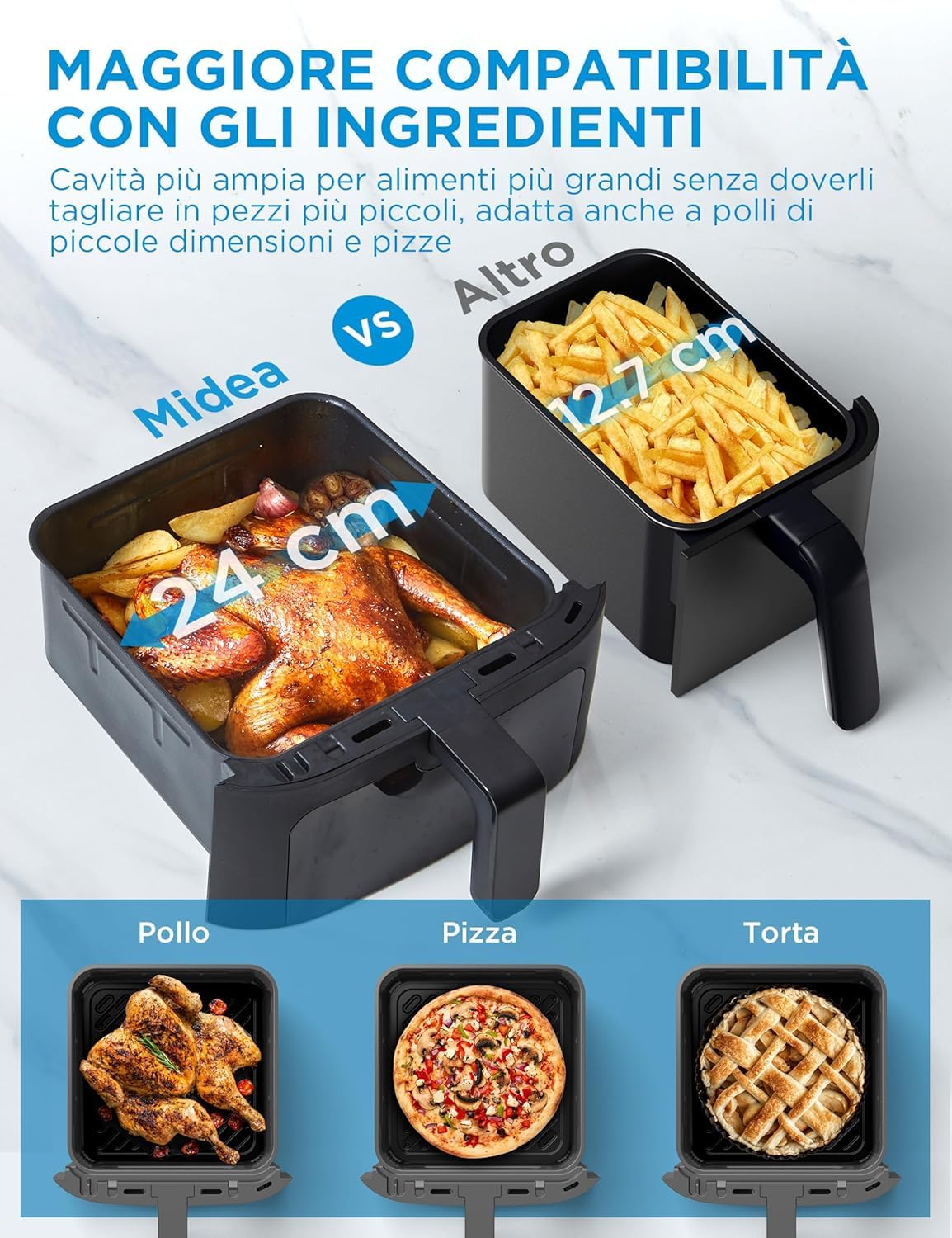 Midea Pionowa frytkownica powietrzna 10 w 1, podwójna strefa, 11 l Wifi Air Fryer z 2 szufladami 5 l i 6L, nieprzywierające elementy, można myć w zmywarce, kompatybilna z aplikacją, 2400 W