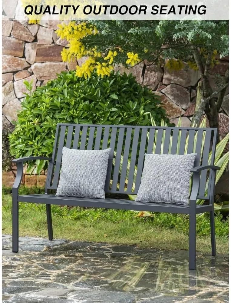 Outdoor Bench, Aluminum Frame Terrace Garden Bench with Rust PreventionPorch Bench Furniture Outdoor Park