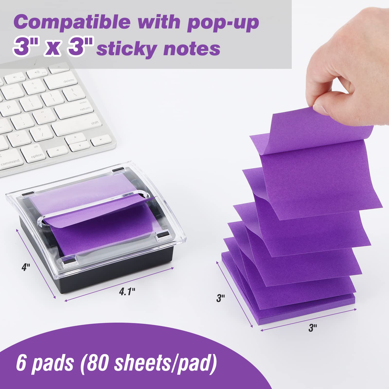 EOOUT Pop-up Notes Dispenser with 6 Pads Pop Up Sticky Notes 3x3 Inches Refills Bright Colors Self-Stick Notes Pads for Office Home Classroom Desk Supplies
