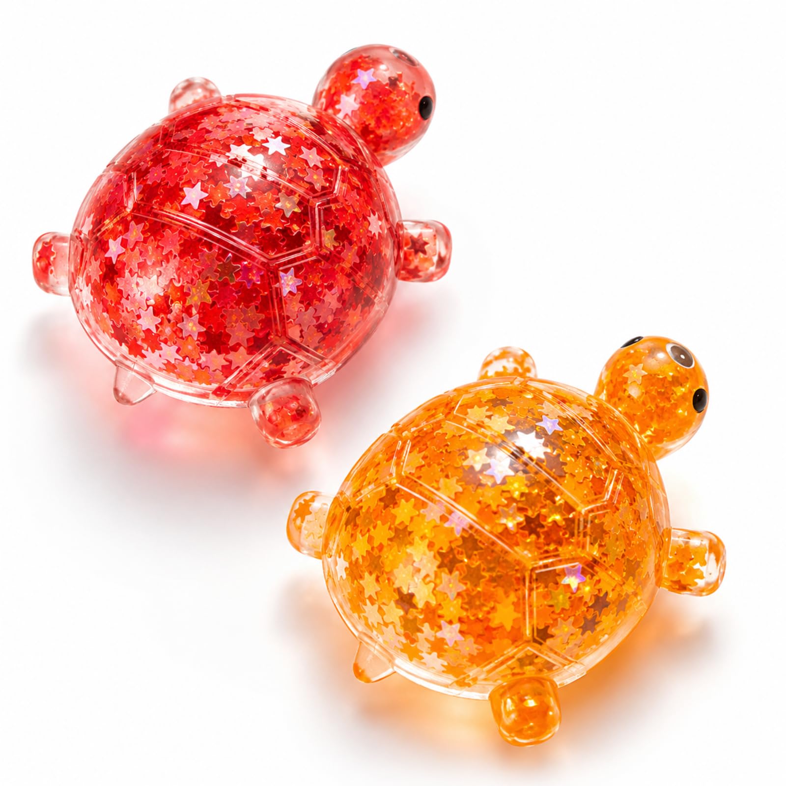 2Pcs Turtle Squishy, Glitter Balls with Slow Rise Feature, Orange and Red Animal Squishys for Focus Enhancement During Work or Travel, 2 Piece Set of Mini Squishy