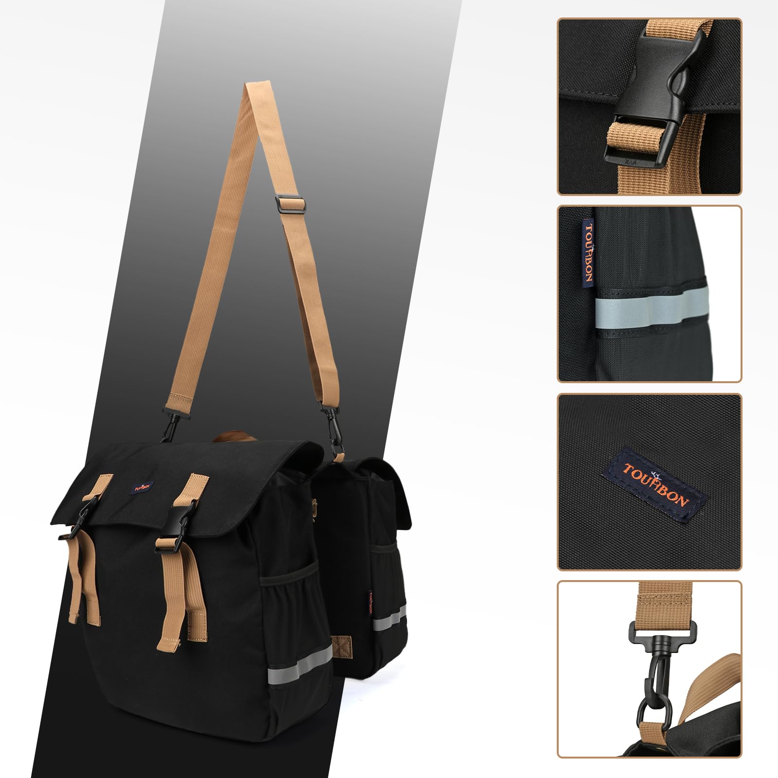TOURBON Nylon Borsa Bici Doppia Grande Borsa Posteriore per Bicicletta con Tracolla Borsa da Sedile per Ciclismo Portapacchi