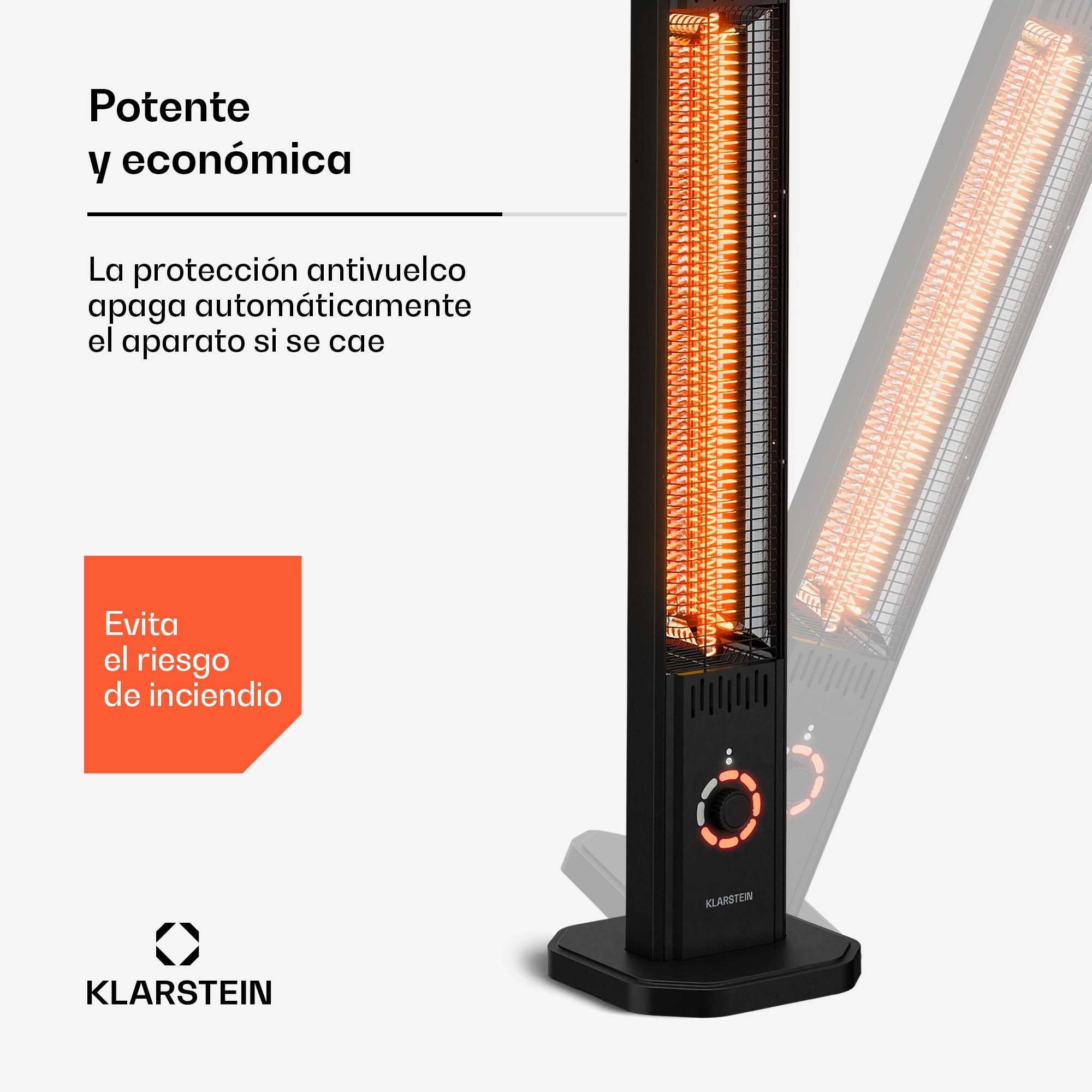 Klarstein Calefactor Infrarrojo 2000W – 8 Niveles, Independiente o de Pared, IP65 Exterior, Control Remoto, Temporizador, Protección Antivuelco, Estufa Infrarroja Patio 15 m²