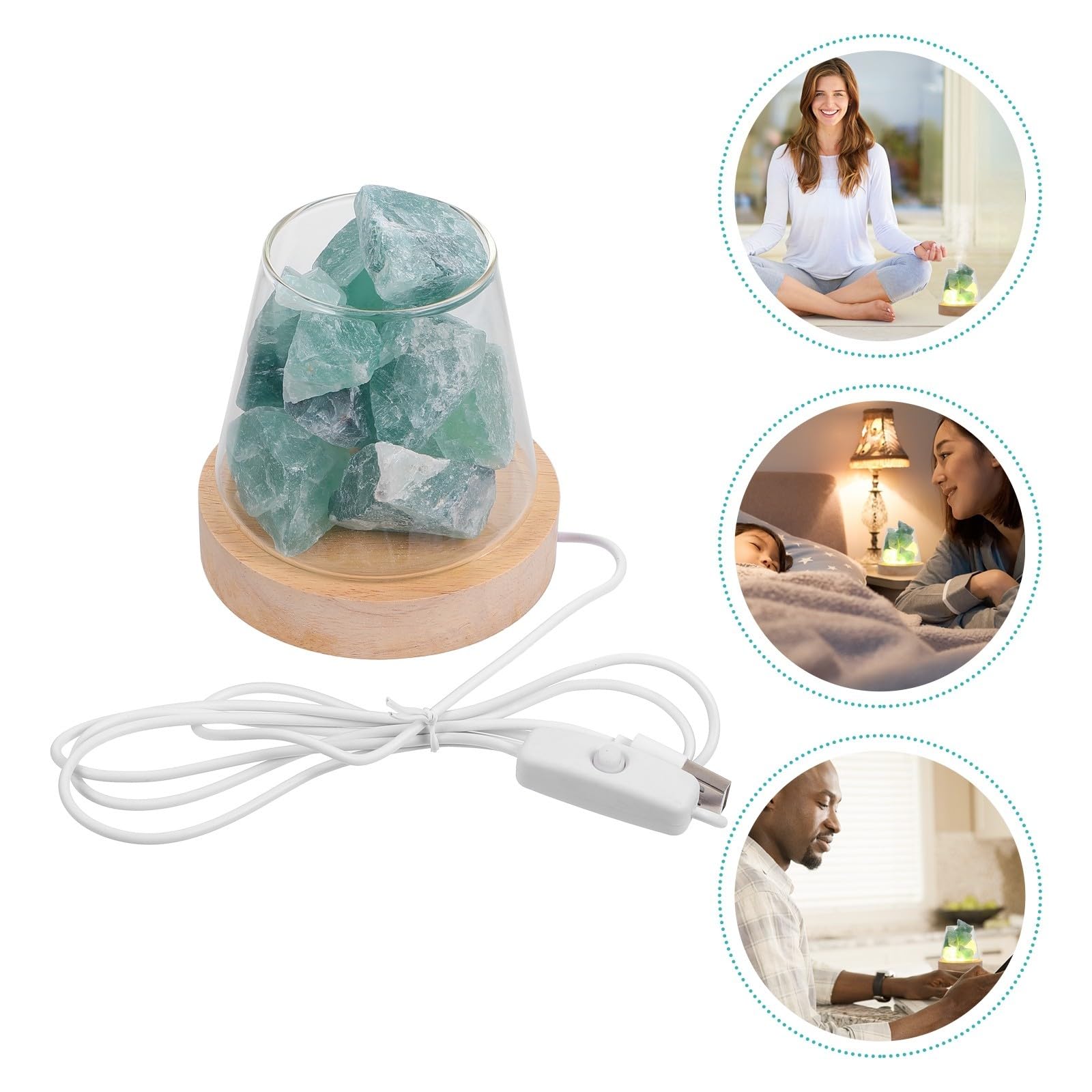VALICLUD Lampada Aromaterapica in Pietra di Cristallo Verde per Camera da Letto e Soggiorno Funzione Diffusore Aromi e Rinfrescante Aria in Vetro