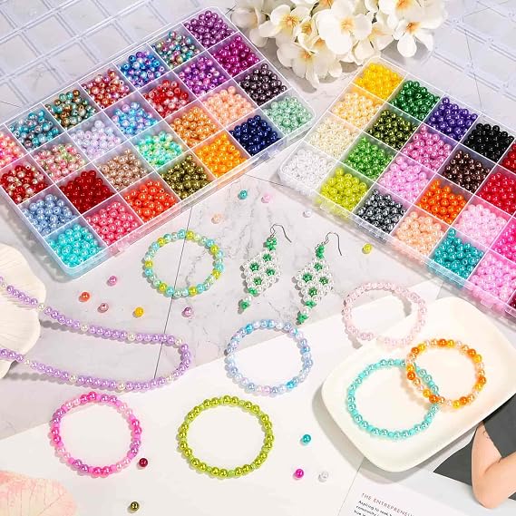 4000Pcs Pearl Beads for Bracelet Making, 56 Colors 6mm Small Round Pearl Beads for Crafters and DIY Enthusiasts Jewelry Making, Bracelets, Necklace, Earrings