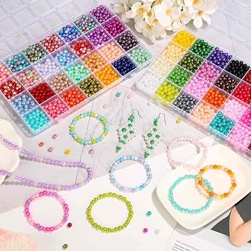 4000Pcs Pearl Beads for Bracelet Making, 56 Colors 6mm Small Round Pearl Beads for Crafters and DIY Enthusiasts Jewelry Making, Bracelets, Necklace, Earrings
