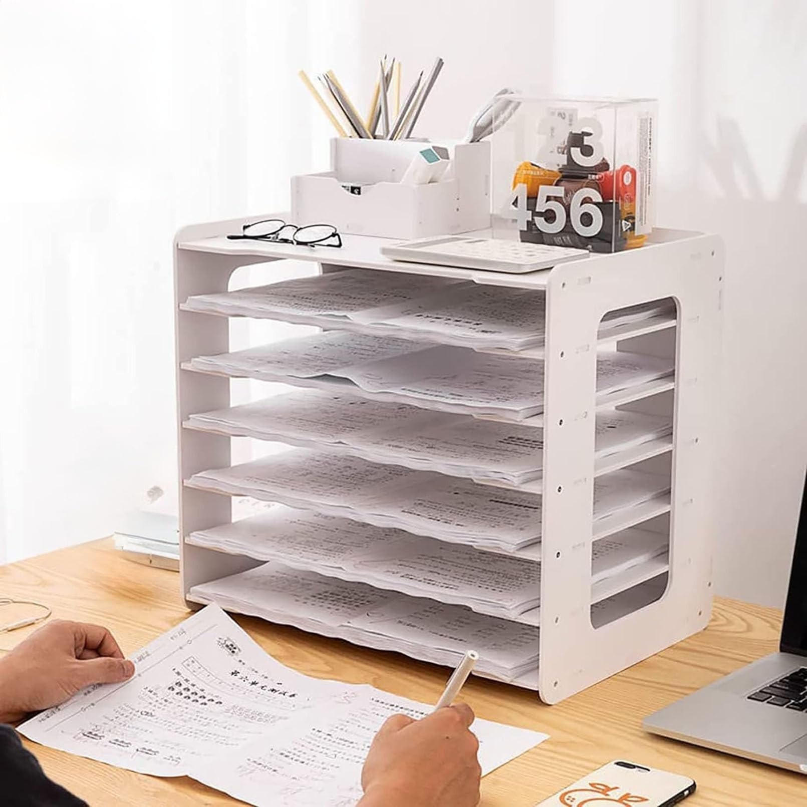 Vassoio porta documenti formato A3 extra large, organizer da scrivania, per documenti, riviste, ufficio e scuola
