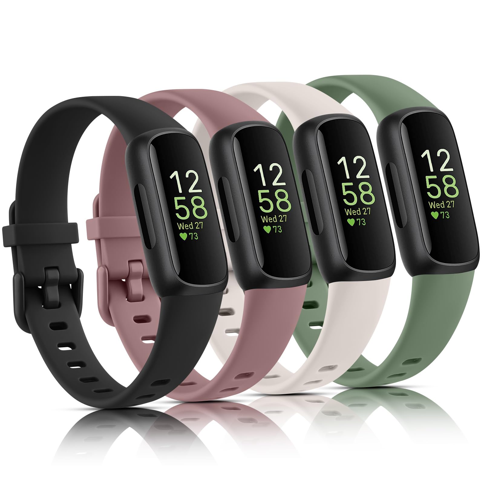 Tobfit Pack 4 Straps for Fitbit Inspire 3 Strap for Women Men, Soft Silicone Replacement Strap Wristband Watchband Accessories 4-PACK 06