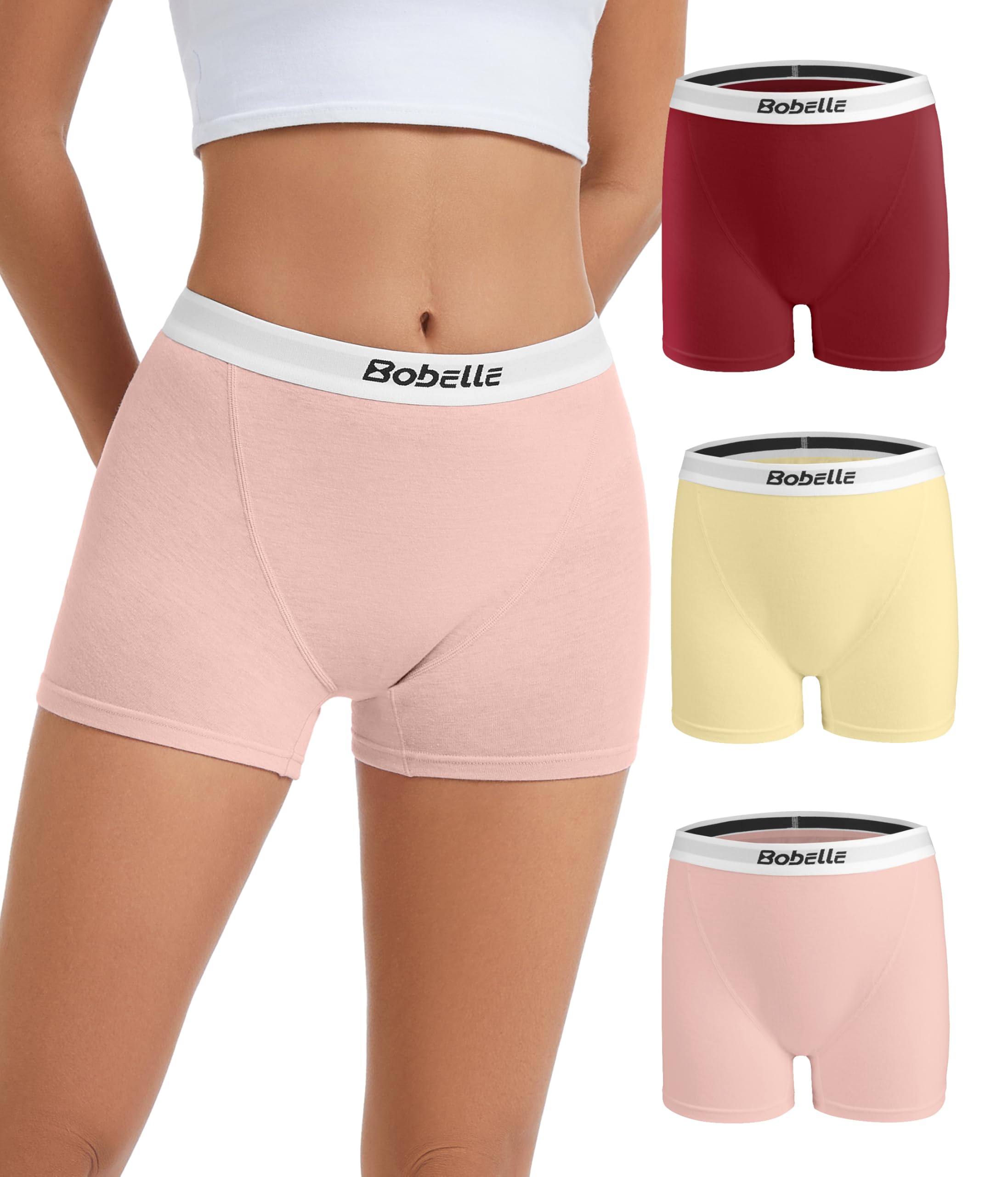 Bobelle Wear Merino Wool Boxer Briefs for Women, Soft Women's Boyshort Underwear, Moisture Wicking Boxershort Panties 3 Packs