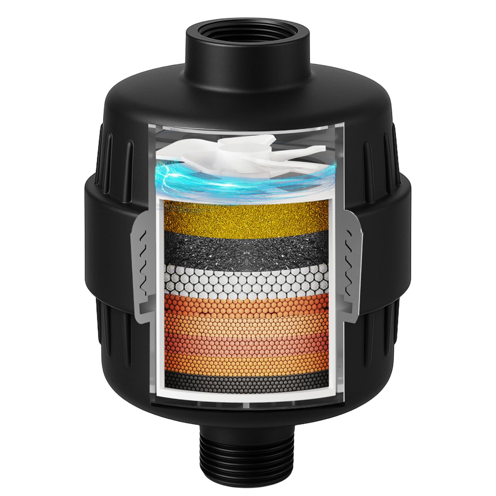 Yodel Filtro de ducha negro mate, filtro de cabezal de ducha para agua dura, suavizante de agua para eliminar el cloro y el flúor,