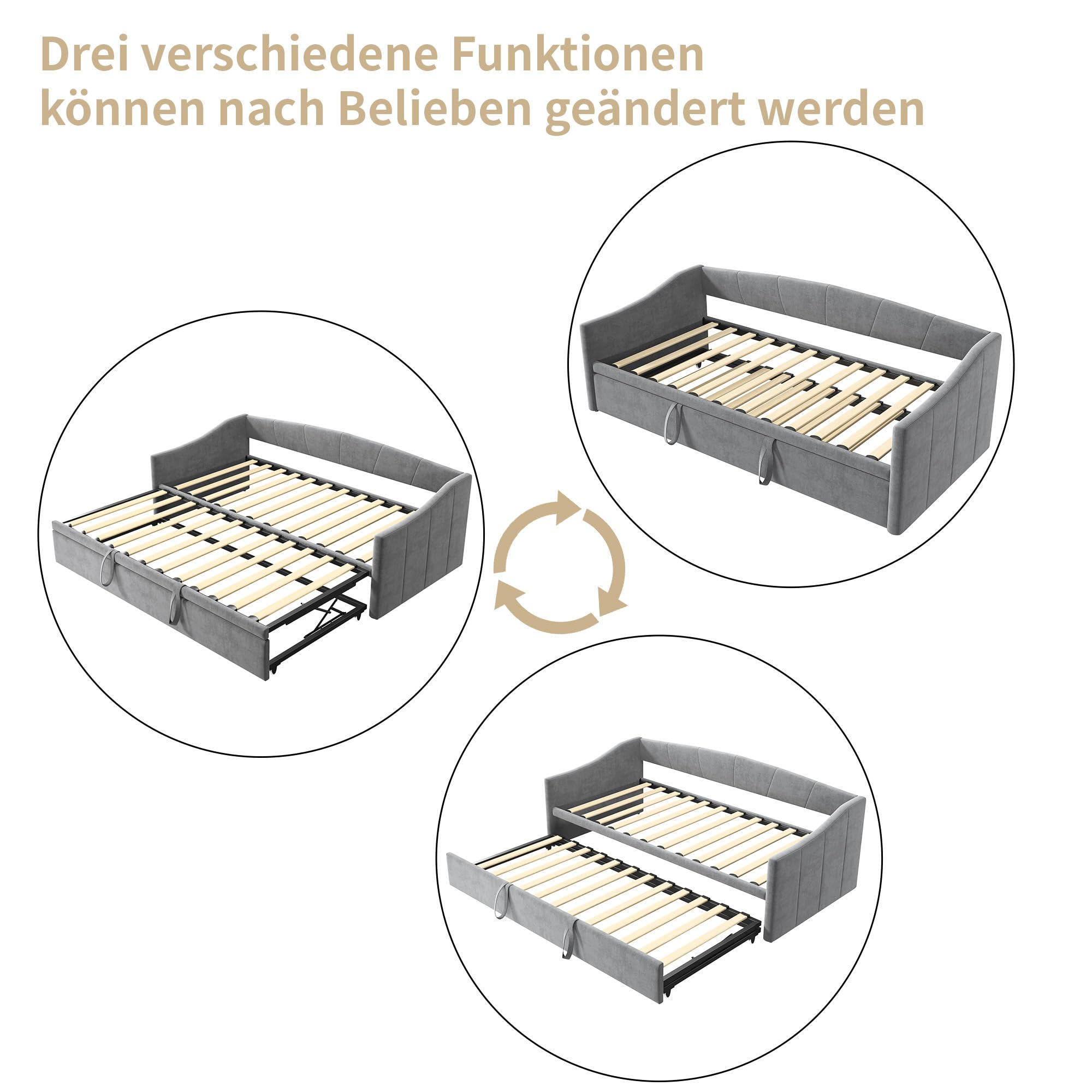 Divano letto 200 cm di larghezza, divano letto allungabile, letto a scomparsa con divano, Murphy Bed 90/180 x 200 cm, letto imbottito allungabile con rete a doghe, letto matrimoniale, tessuto di