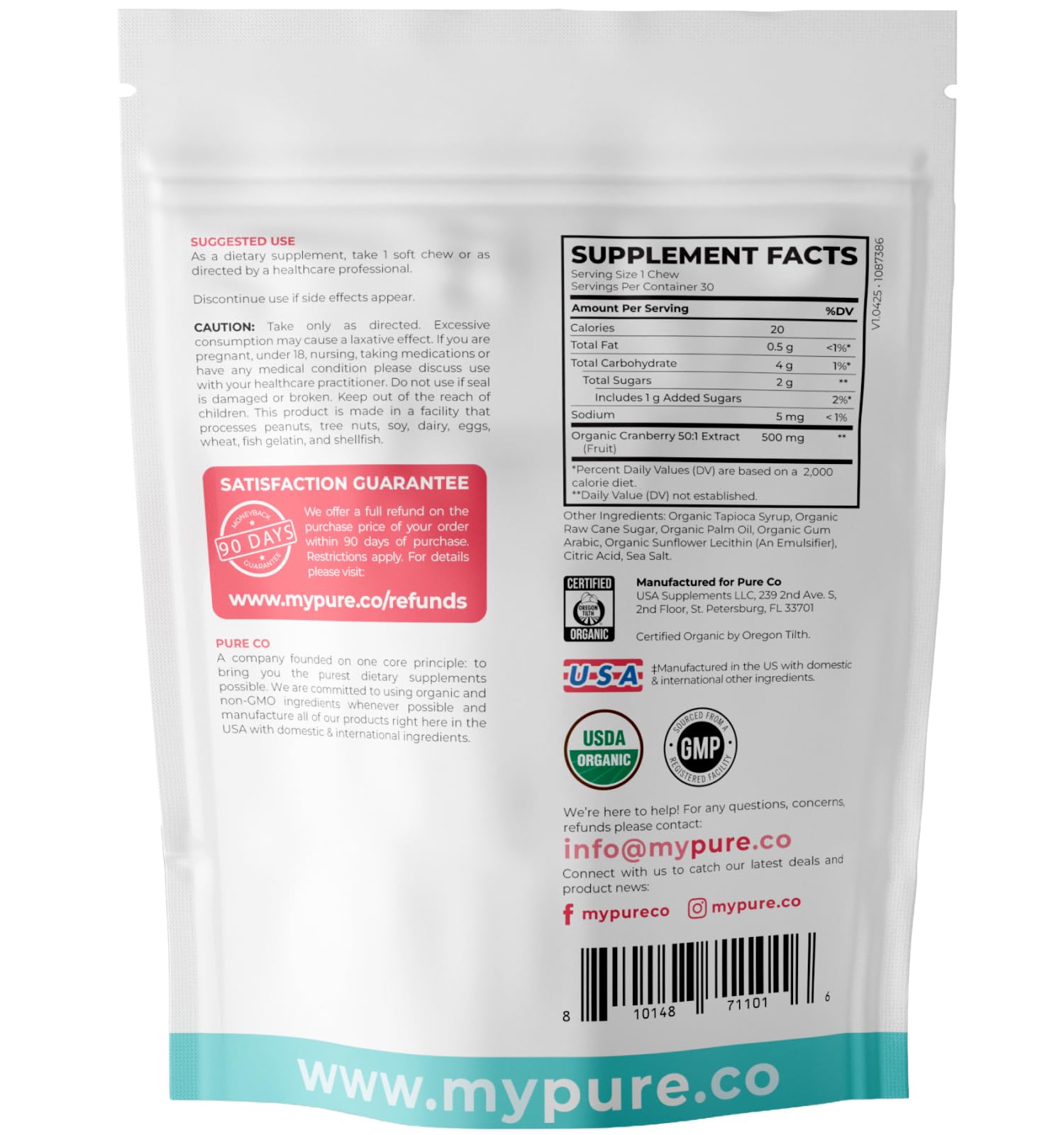 Certified Organic Cranberry Chews - Super 50X Potency Organic Cranberry Supplement for Women to Support Urinary Tract & Bladder Health — Amazon image 7