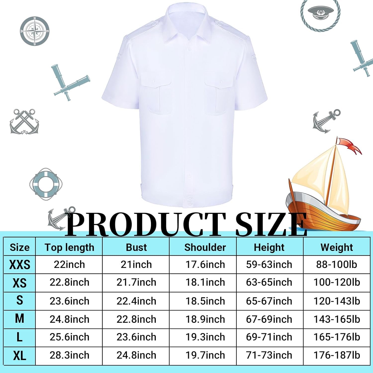 Matiniy Captain Costume Accessories Set Including Sailor Hat Sunglasses T-Shirt for Adult for Halloween Party Cosplay Dress Up (160)