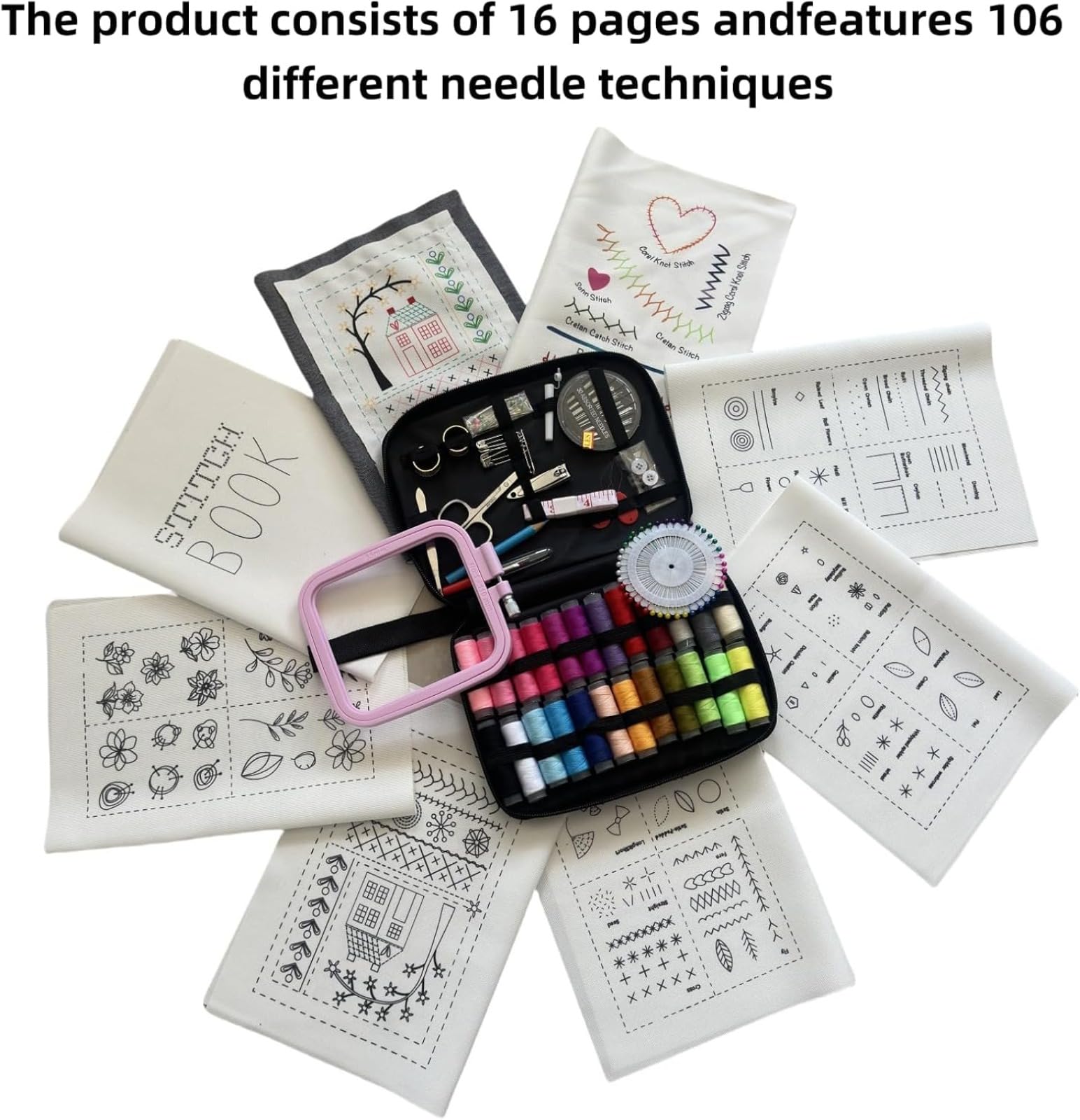 Kit de bordado para principiantes, libro de costura DIY con caja de costura, Puntadas bordado libro, Coser libros para principiantes, Puntada Stitches Book, para principiantes y bordadores