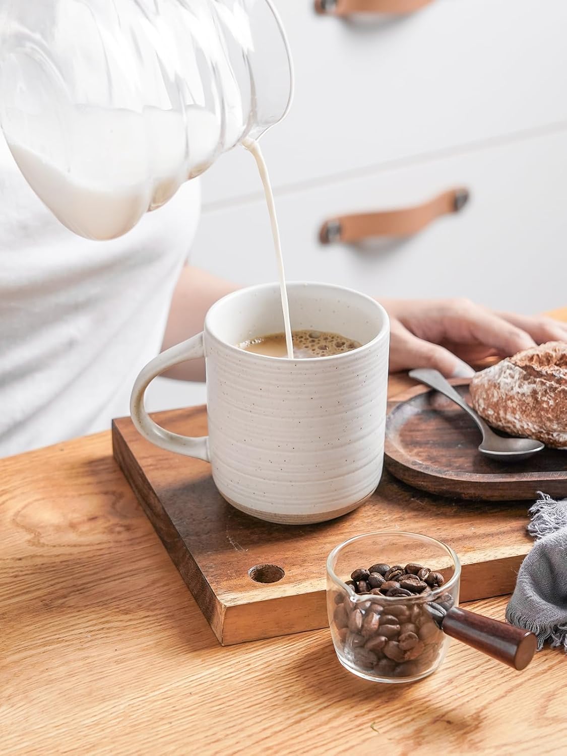 Kanwone Coffee Mugs 16oz, Stoneware Mugs Set, Ceramic Coffee Cups with Handle for Latte, Hot Tea, Cappuccino, Cocoa, Housewarming Wedding Gift, Microwave and Dishwasher Safe, Set of 6, Neutral White - Image 5