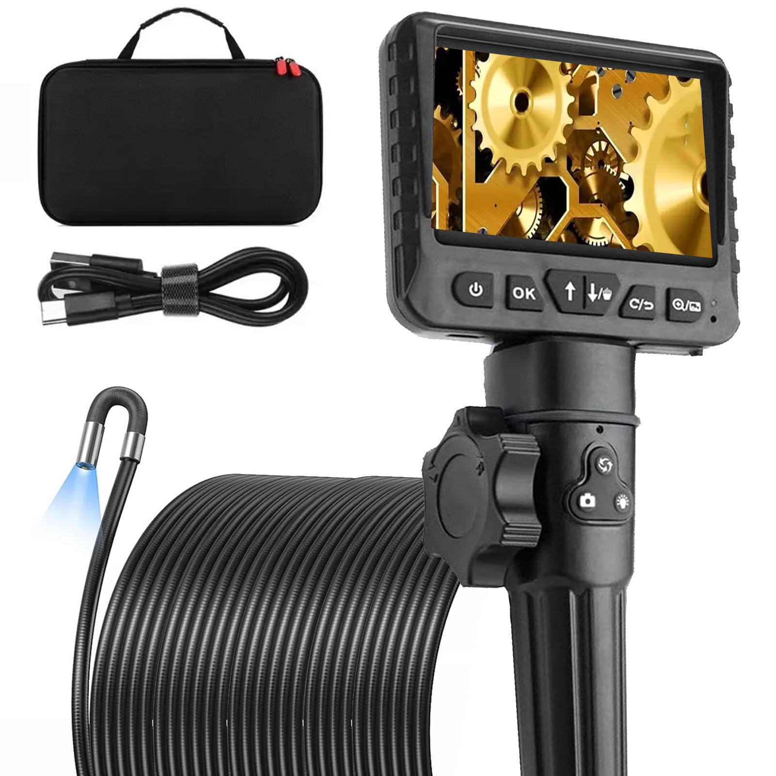 ファイバースコープ 内視鏡 1080P 防水検査カメラ ボアスコープ LEDライト付き 32GB TFカード付き 5Mケーブル 収納ケース付き