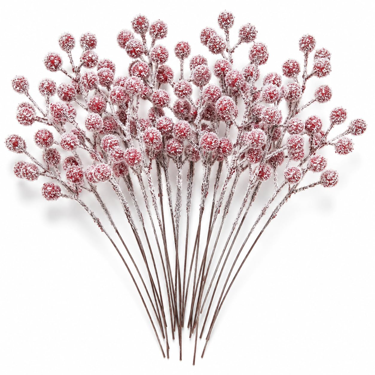 Jou Shen 20 Pack Artificial Frosted Red Berry Picks for Christmas Decor