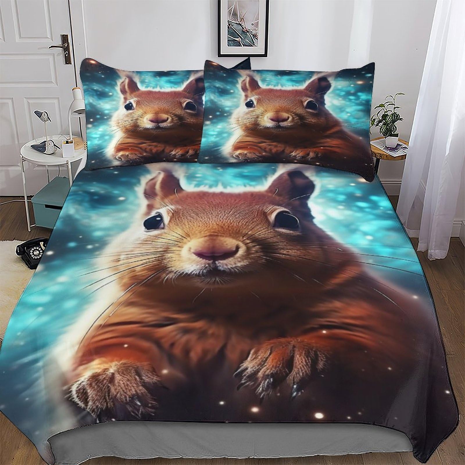 Parures de lit écureuil 3D housse de couette double 200x200cm douce