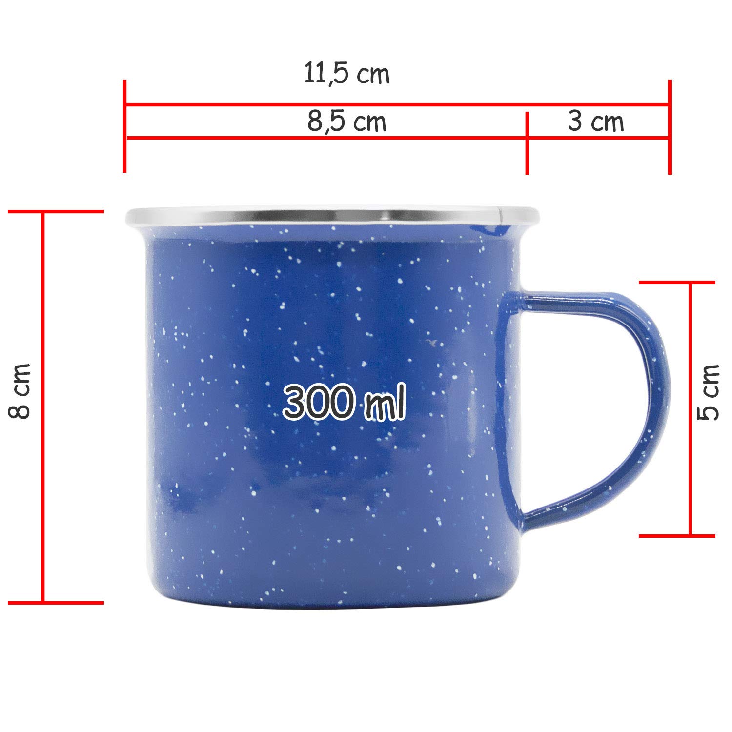 Tazza smaltata, da campeggio, infrangibile, blu classico, con pois, 300 ml