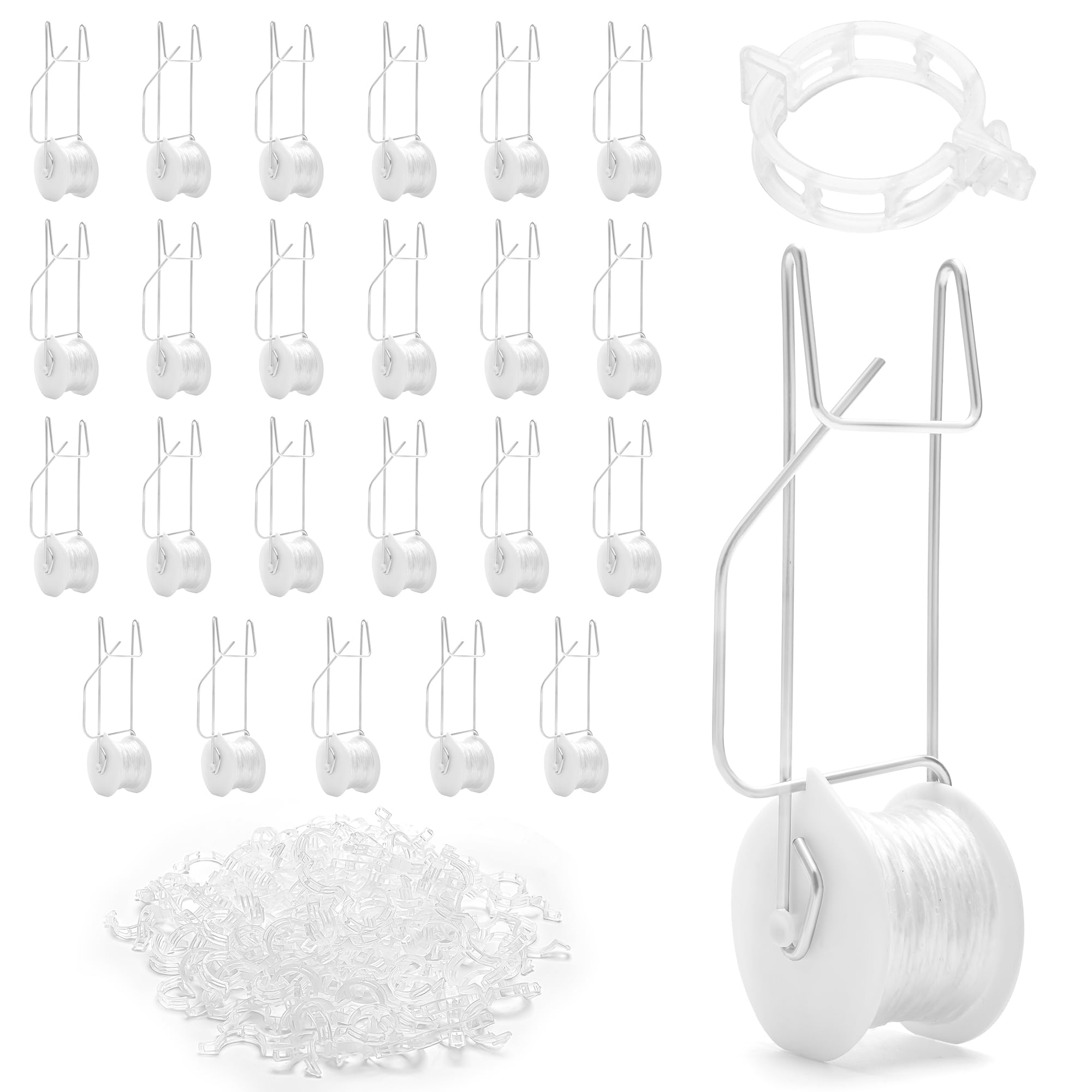 Ganchos de rodillo de tomate de 24 + 240 p con cordel de 50 pies y clips de enrejado de tomate, ganchos de escalada de plantas de vid Pletpet ganchos de soporte de tomate para cultivo de cordel de