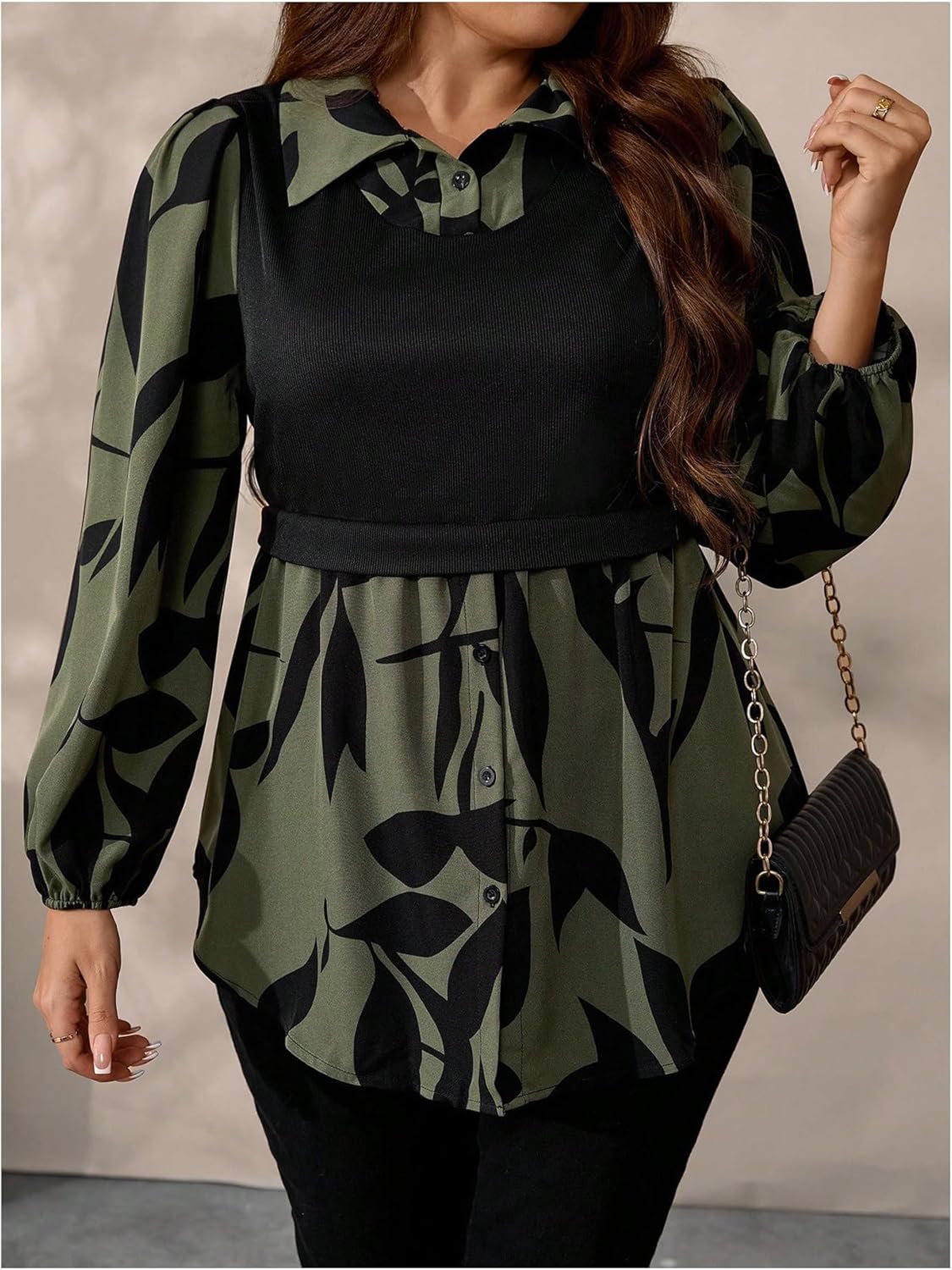 Women's Plus Size Graphic 2 in 1 Blouses Button Down Long Sleeve Collared Dressy Casual Tops - Image 5