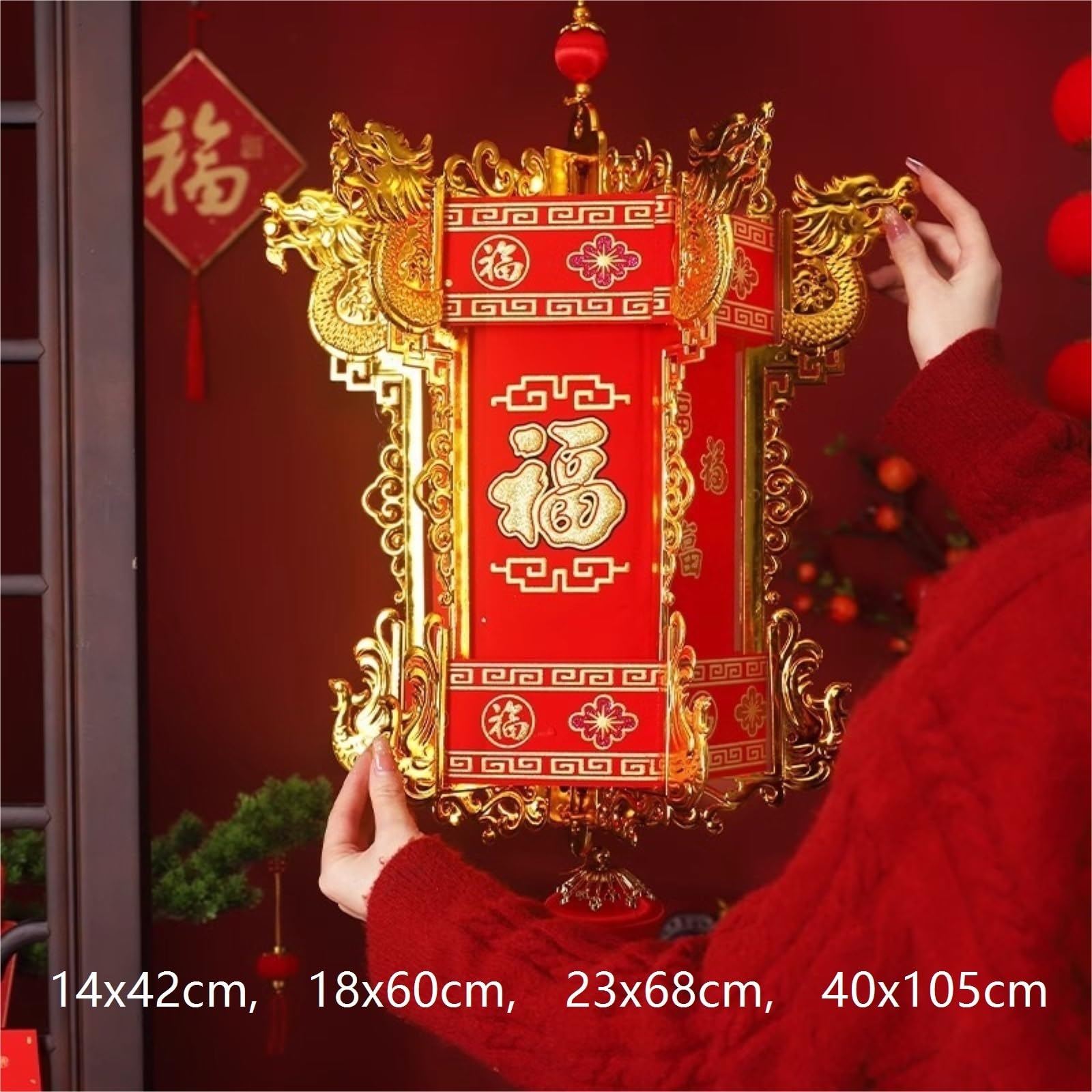 Lanterne Cinesi Giardino Lanterna Cinese Decorazione di Capodanno Ciondolo Orientale Esagonale da Palazzo Lanterne di Carta(18x60cm)
