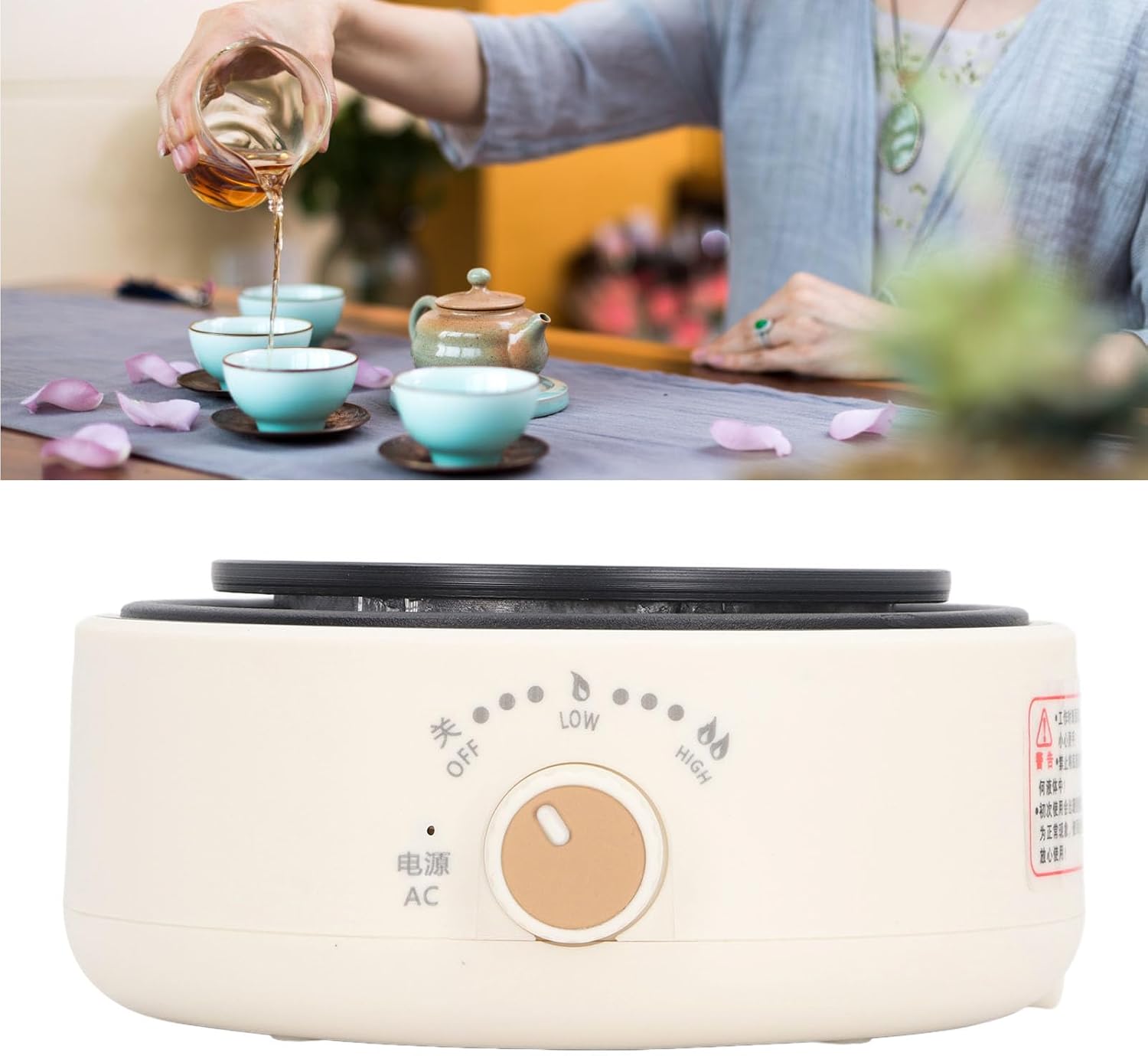 Generic Hot Plate Electric, 500W 360 Deg Heating Portable Electric Hot Plate Mini Stove with 2 Level Temperature Control for Glass, Metal, Purple Clay, Ceramic (Beige), Genericqwfabxky5e-12