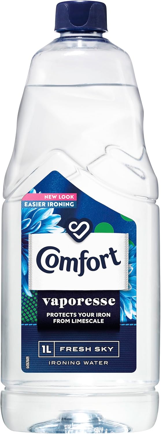 Comfort Vaporesse Fresh Sky Ironing Water prevents limescale and gives your laundry a fresh, uplifting fragrance and long-lasting freshness for easy ironing 1 L