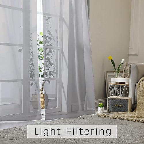 Miniatura 6 de OVZME 2 paneles de cortinas traslúcidas grises, 84 pulgadas de largo para dormitorio, elegantes cortinas traslúcidas filtrantes de luz, tratamiento