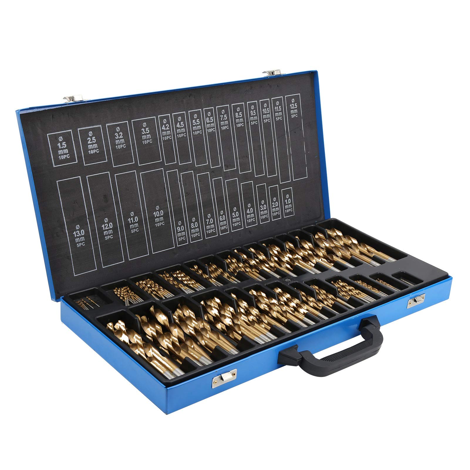 Wakects - Juego de brocas metálicas HSS, 230 piezas, juego de brocas métricas con caja de broca helicoidal de acero rápido para hierro aluminio, madera de plástico, 118 ° punto de división