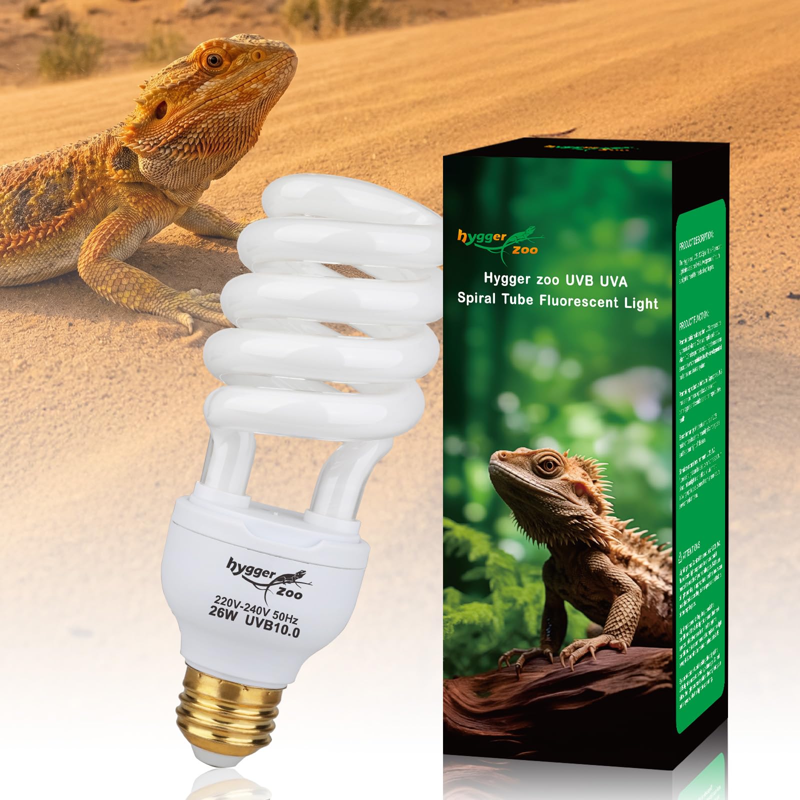 Reptile uvb bulb 26W Fluorescent UVA 10.0 UVB Lamp Bulb for Desert Reptile