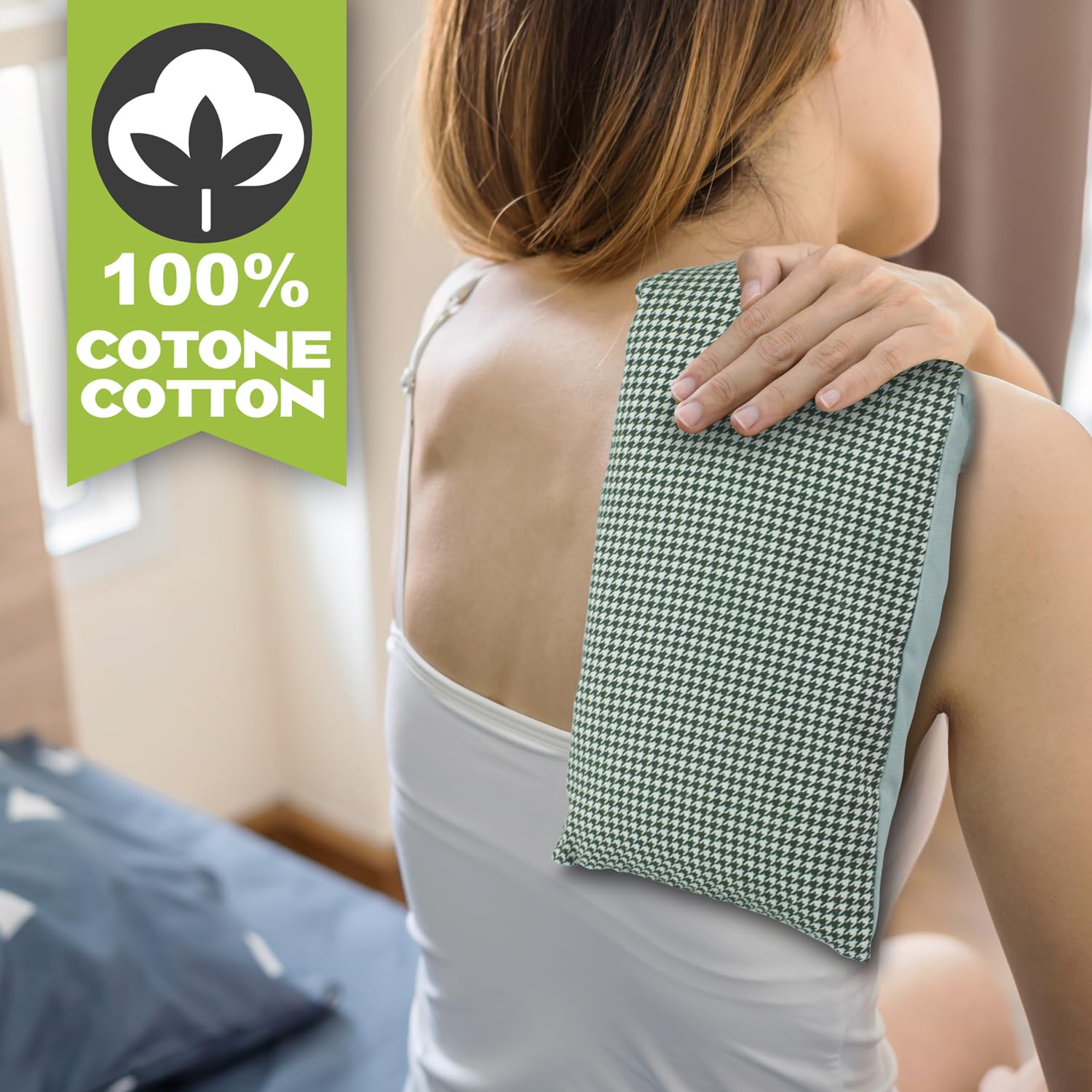 BEPER C302AAC003 Almohadilla térmica con huesos de cereza y lavanda, banda térmica y refrescante de algodón extraíble, remedio natural para calambres, dolor muscular y relajación