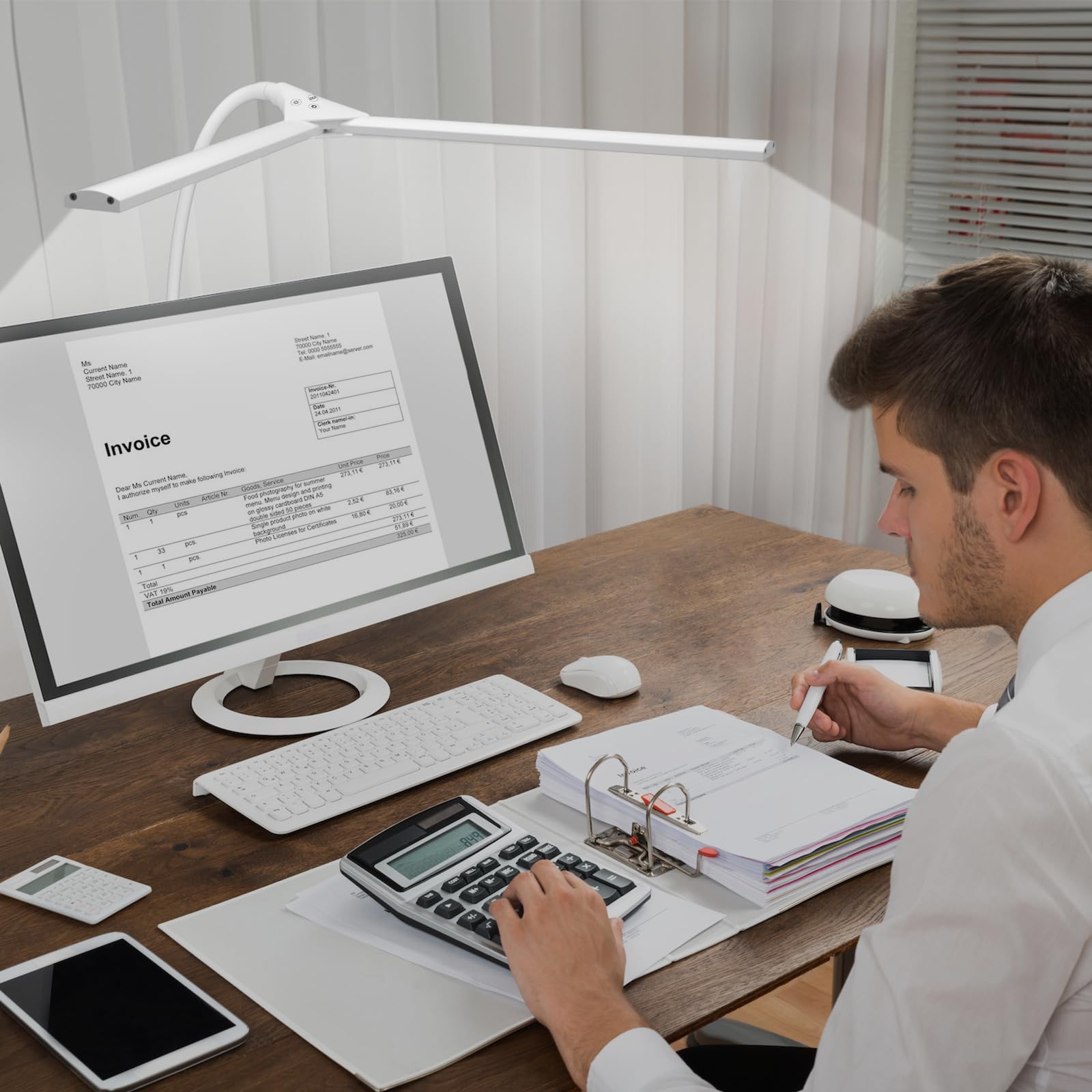 Hensam Lampe de Bureau LED Puissante Dimmable, 5 Modes de Couleur, Protection Yeux, Blanc