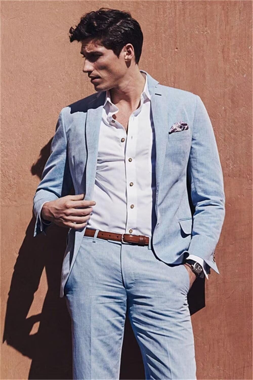 Mens Suit Linen Suits for Men Slim Fit Summer Groomsmen Wedding Suit 2 Piece Party Blazer