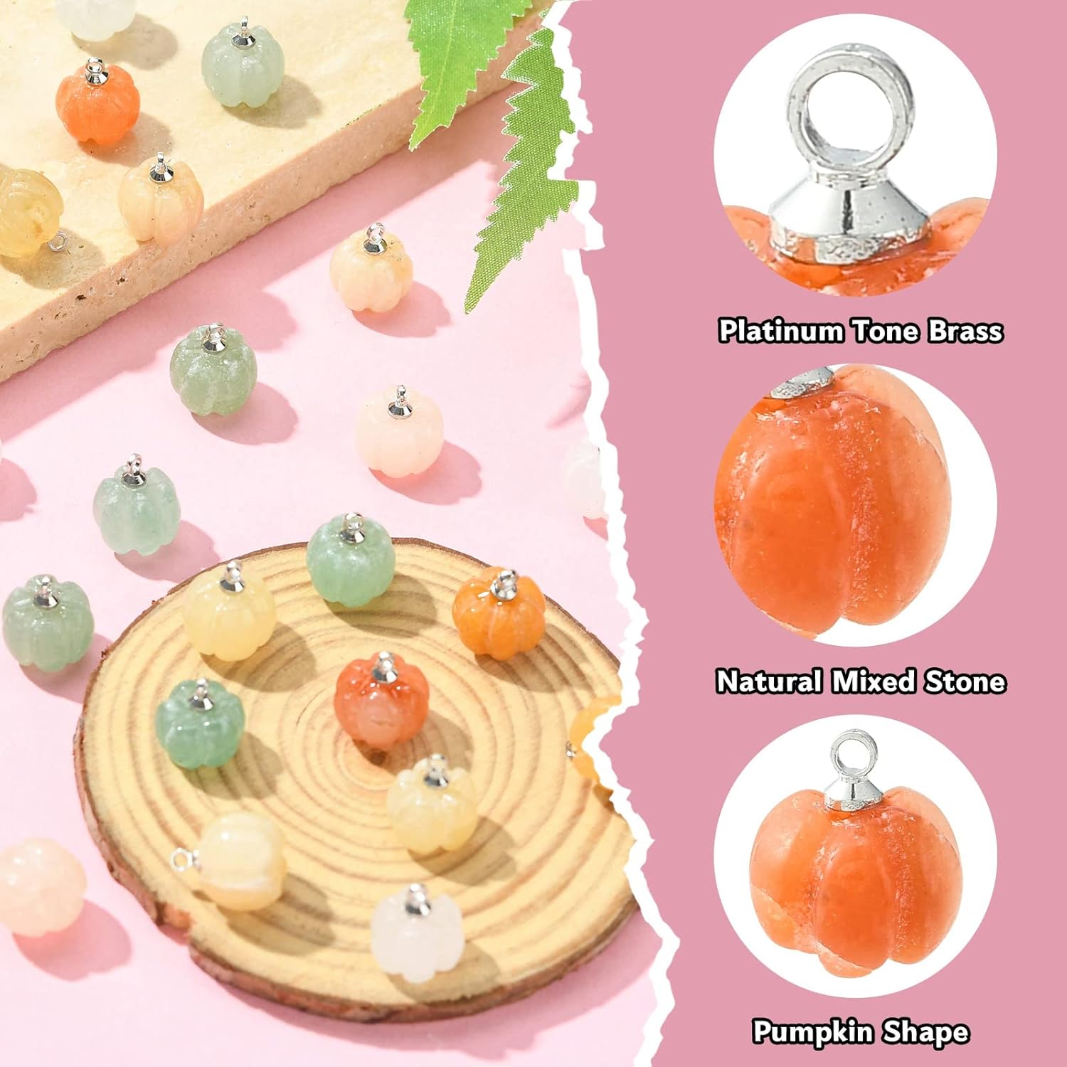 Ipotkitt 30 Pcs Natural Stone Charms Mixed Gemstone Pumpkin Shape Chakra Charms Jewelry DIY Making Accessory for Earring Bracelet Necklace