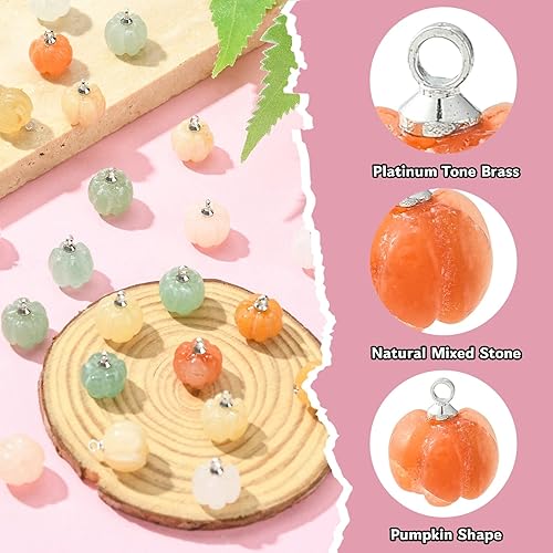 Miniatura 4 de Ipotkitt 30 dijes de piedra natural mezclados con forma de calabaza y chakras, accesorios de fabricación para aretes, pulseras, collar