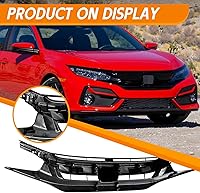 Vista 7 de YLT AUTO Rejilla delantera de malla negra mate para defensa delantera Compatible con Honda Civic 2019 2020 2021