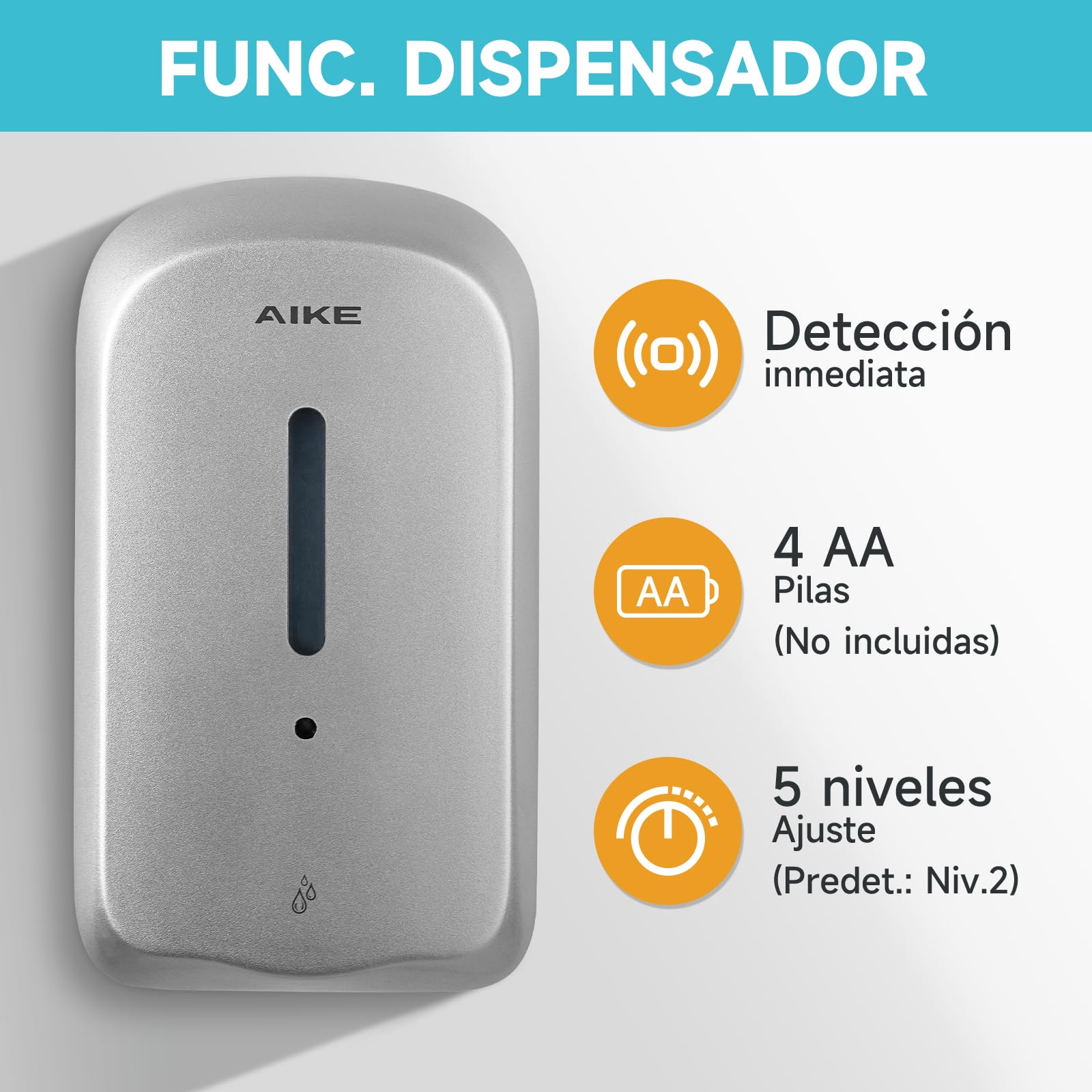 AIKE 1000 ML Dispensador Automático De Jabón De Pared, Diseño Resistente A Manipulaciones para Uso Público Comercial, AK1226S