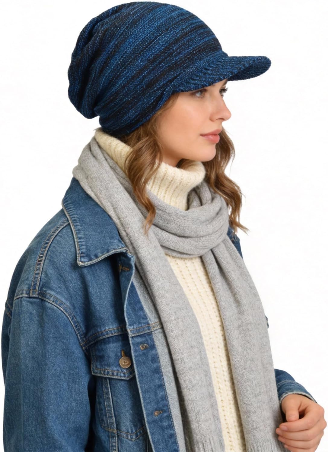 Ruphedy Mens Beanie with Brim Winter Hat Knitted Thick Fleece Visor Beanie with Bill B5042 - Image 4